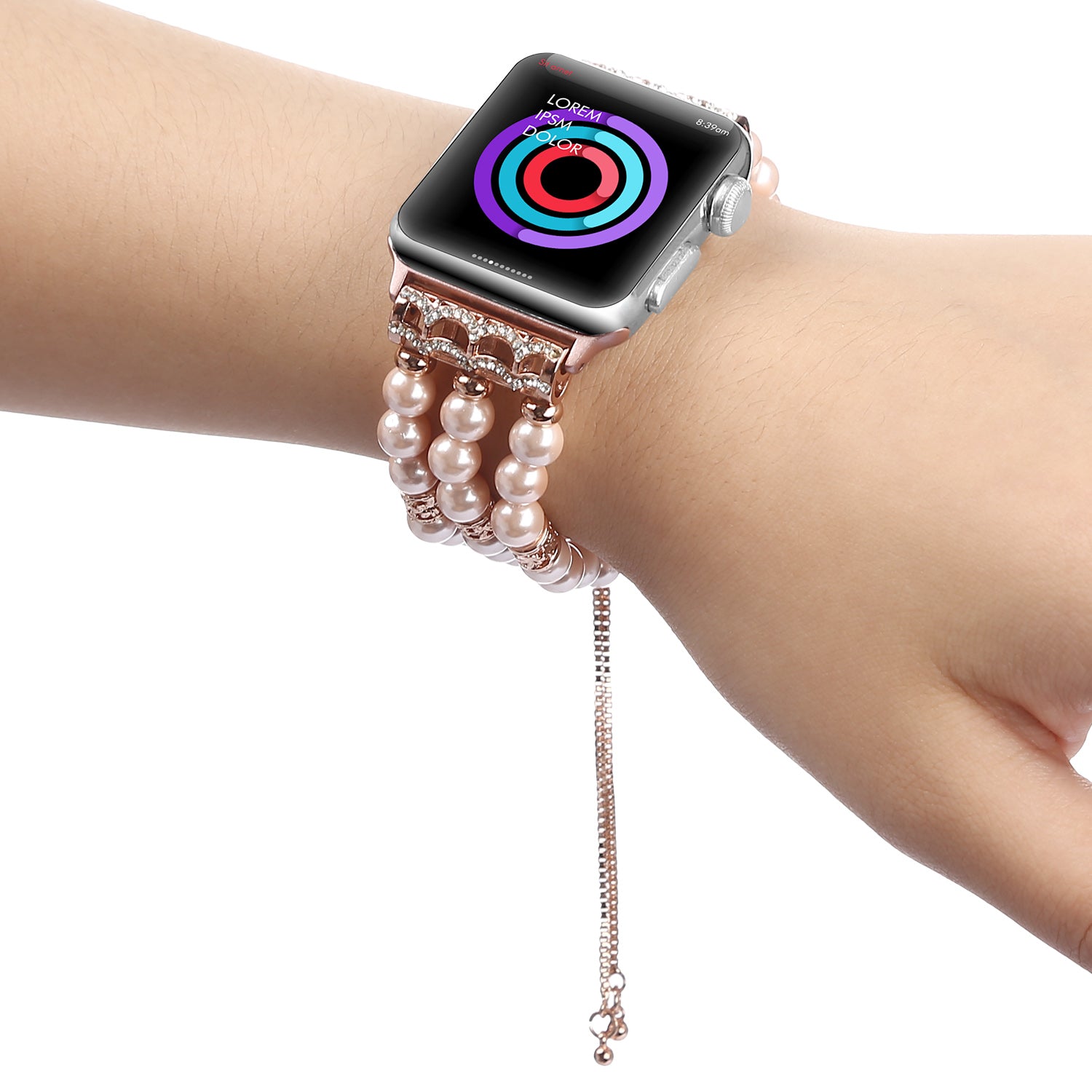 Stylish Agate Pearl Watch Strap Replacement Band for Apple Watch Series 8 41mm / Series 7 41mm / Apple Watch Series 1 / 2 / 3 38mm / Apple Watch Series SE / SE(2022) / 6 / 5 / 4 40mm - Pearl / Pink - UNIQBUY