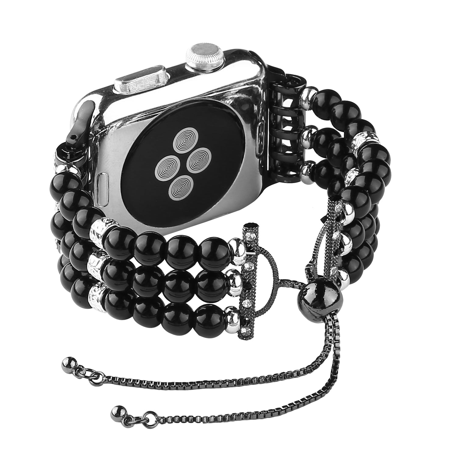 Stylish Agate Pearl Watch Strap Replacement Band for Apple Watch Series 8 41mm / Series 7 41mm / Apple Watch Series 1 / 2 / 3 38mm / Apple Watch Series SE / SE(2022) / 6 / 5 / 4 40mm - Pearl / Black - UNIQBUY