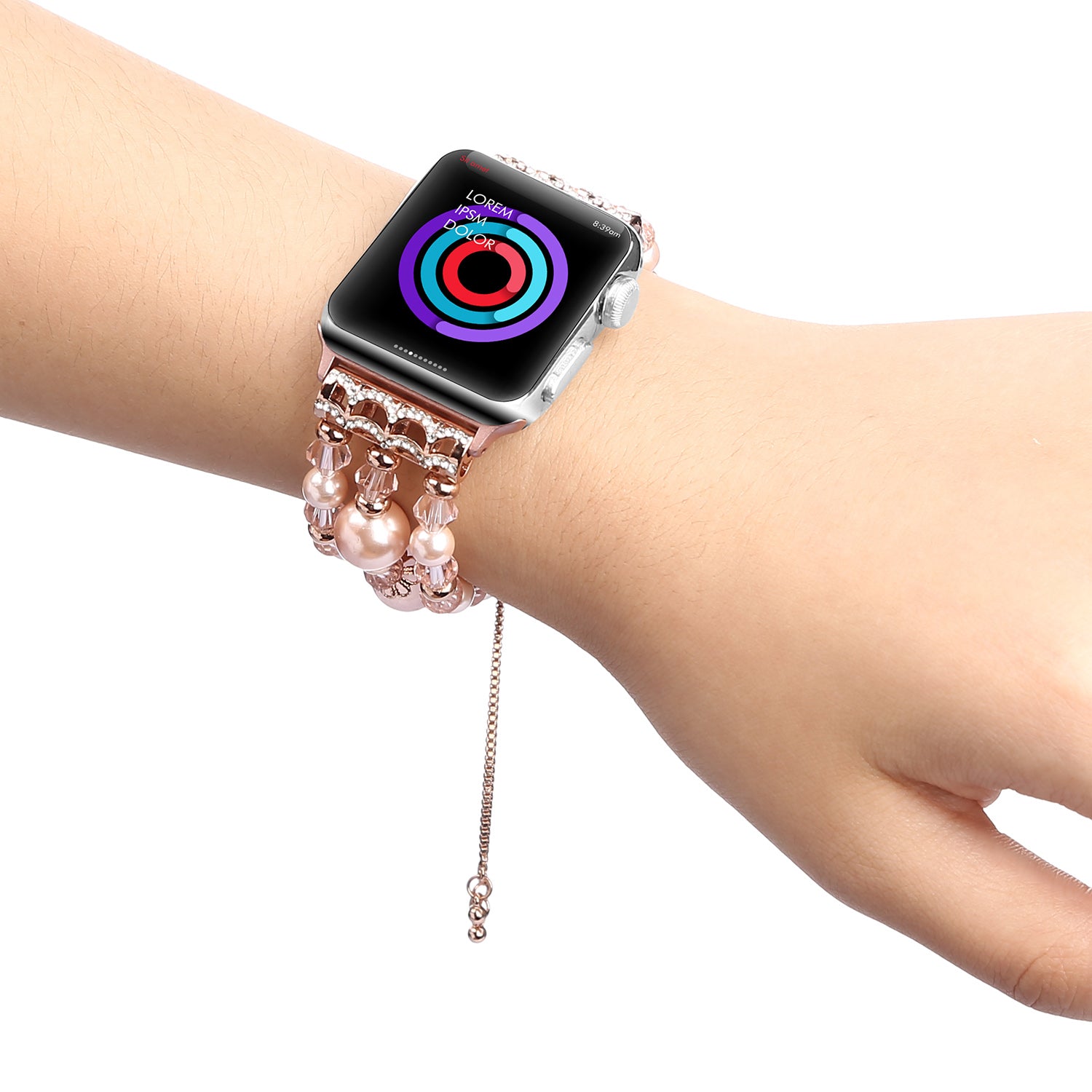 Fashionable Agate Pearl Smart Bracelet Smart Watch Strap for Apple Watch Ultra 49mm / Series 8 45mm / 7 45mm / Apple Watch Series 1 / 2 / 3 42mm / SE 44mm / SE (2022) 44mm / 6 / 5 / 4 44mm - Agate / Pink - UNIQBUY