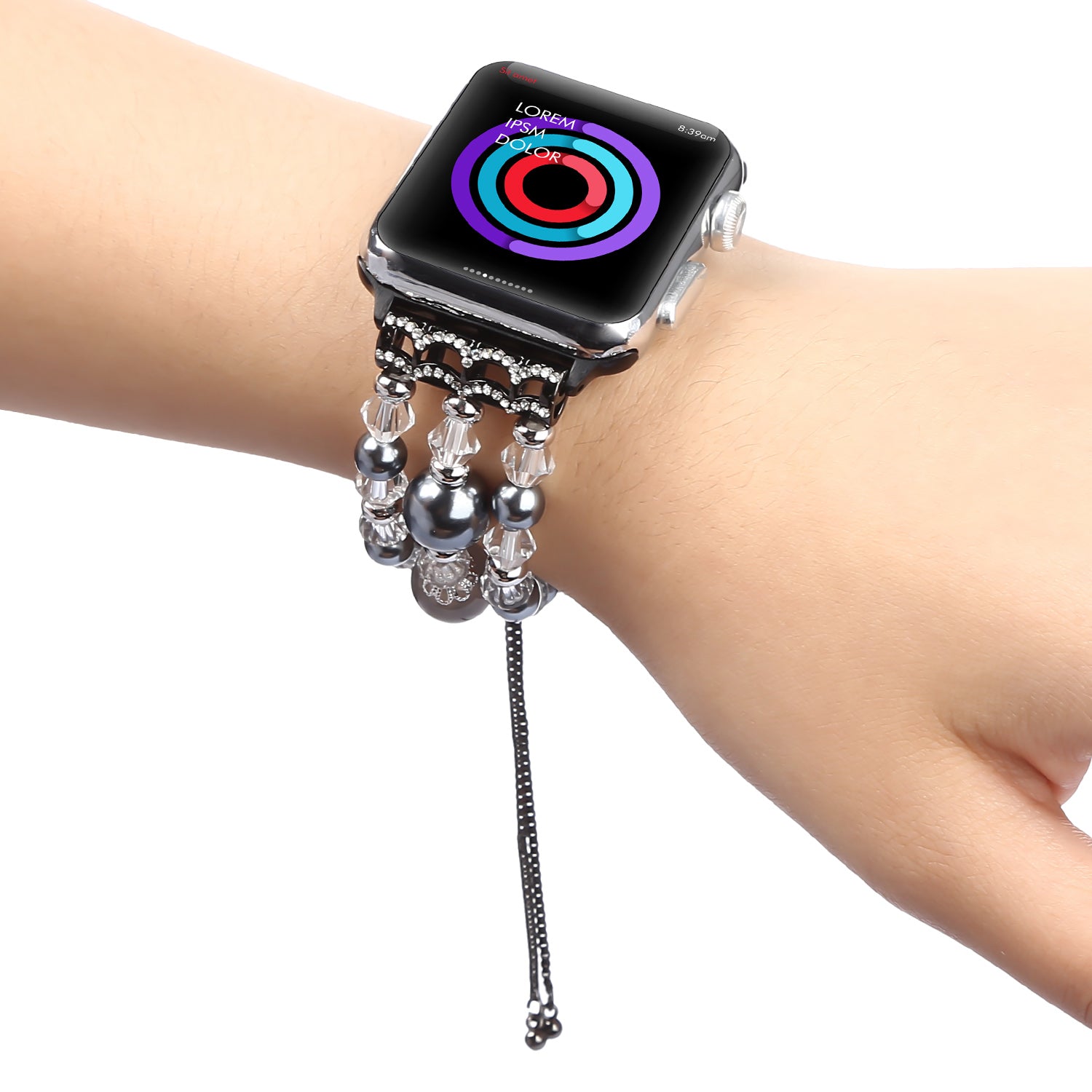 Fashionable Agate Pearl Smart Bracelet Smart Watch Strap for Apple Watch Ultra 49mm / Series 8 45mm / 7 45mm / Apple Watch Series 1 / 2 / 3 42mm / SE 44mm / SE (2022) 44mm / 6 / 5 / 4 44mm - Agate / Grey - UNIQBUY