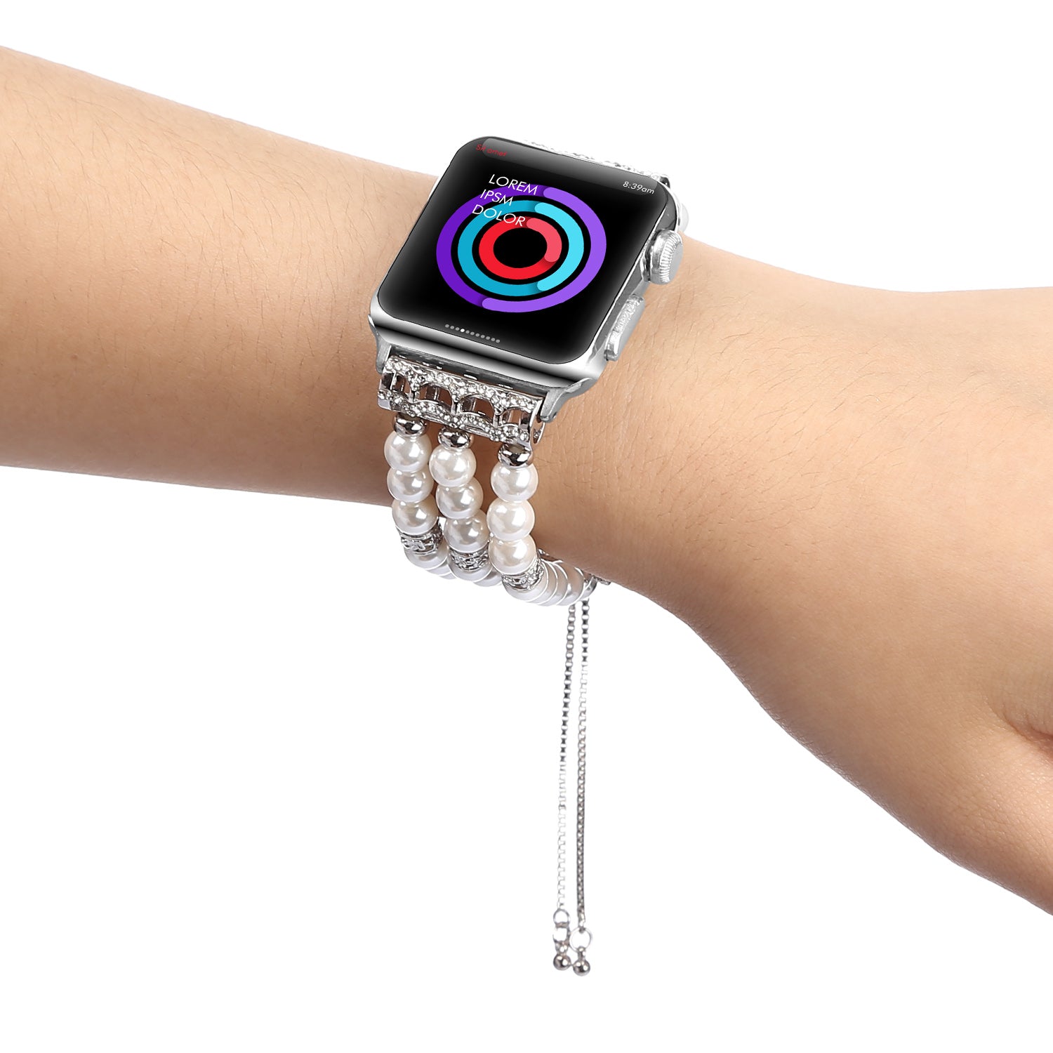 Fashionable Agate Pearl Smart Bracelet Smart Watch Strap for Apple Watch Ultra 49mm / Series 8 45mm / 7 45mm / Apple Watch Series 1 / 2 / 3 42mm / SE 44mm / SE (2022) 44mm / 6 / 5 / 4 44mm - Pearl / White - UNIQBUY