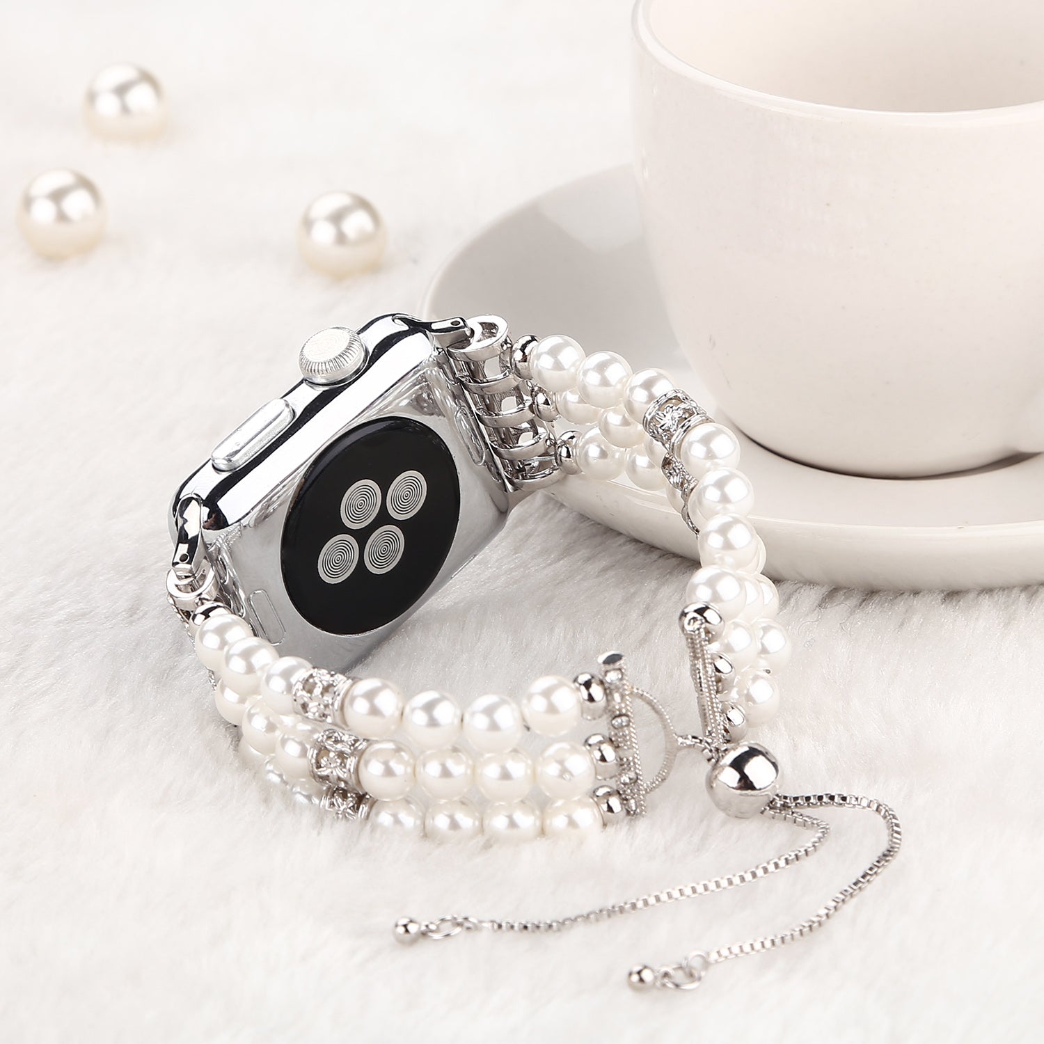Fashionable Agate Pearl Smart Bracelet Smart Watch Strap for Apple Watch Ultra 49mm / Series 8 45mm / 7 45mm / Apple Watch Series 1 / 2 / 3 42mm / SE 44mm / SE (2022) 44mm / 6 / 5 / 4 44mm - Pearl / White - UNIQBUY