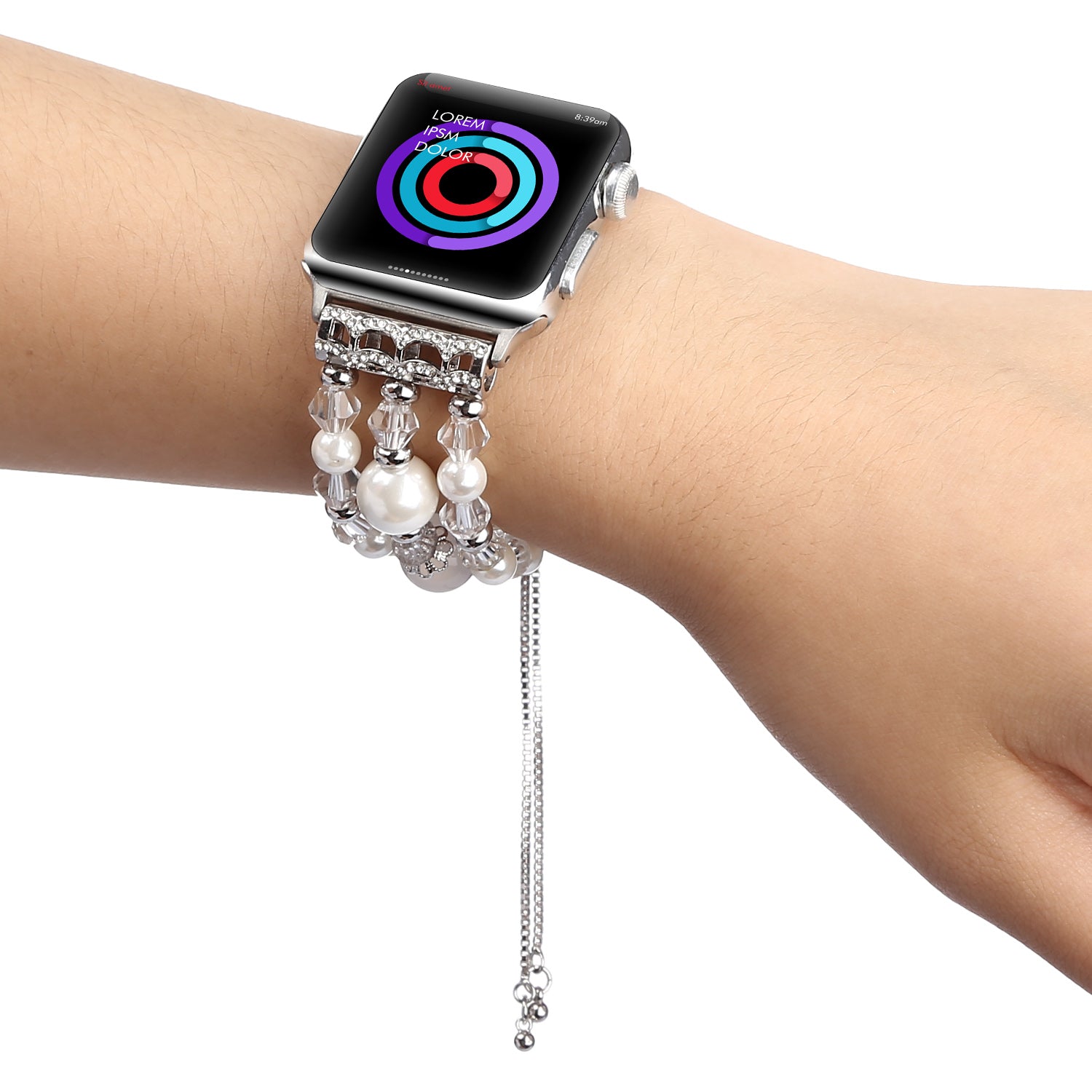 Fashionable Agate Pearl Smart Bracelet Smart Watch Strap for Apple Watch Ultra 49mm / Series 8 45mm / 7 45mm / Apple Watch Series 1 / 2 / 3 42mm / SE 44mm / SE (2022) 44mm / 6 / 5 / 4 44mm - Agate / White - UNIQBUY