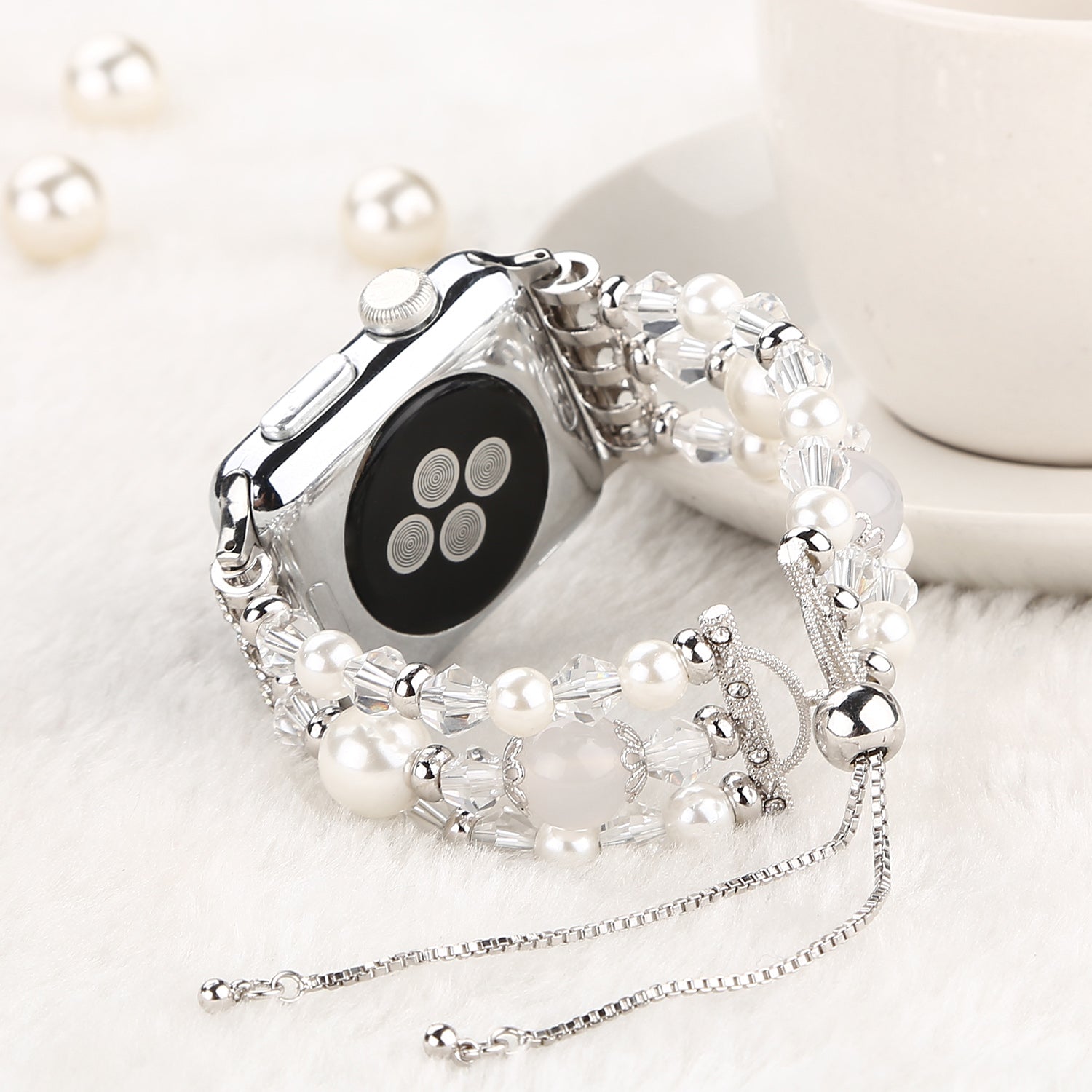 Fashionable Agate Pearl Smart Bracelet Smart Watch Strap for Apple Watch Ultra 49mm / Series 8 45mm / 7 45mm / Apple Watch Series 1 / 2 / 3 42mm / SE 44mm / SE (2022) 44mm / 6 / 5 / 4 44mm - Agate / White - UNIQBUY