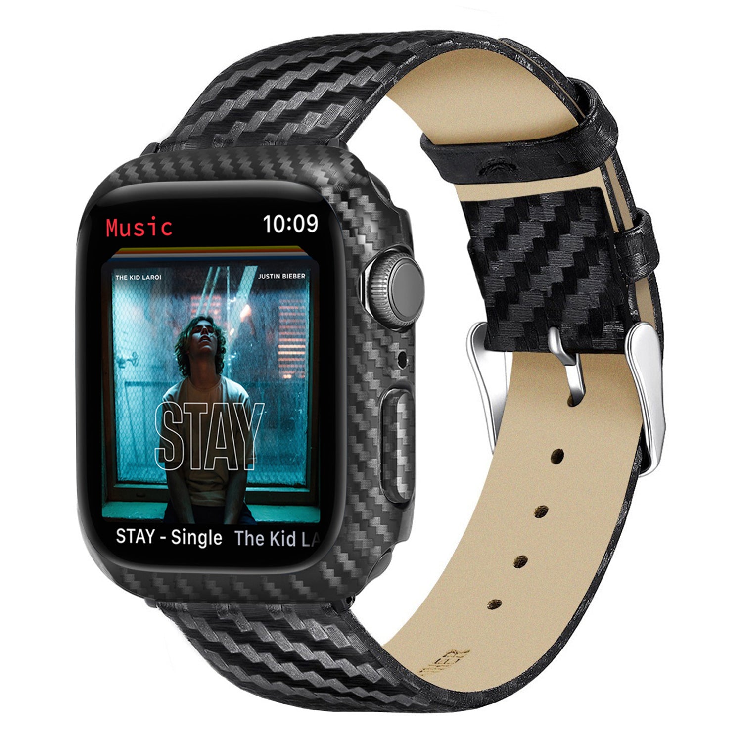 Carbon Fiber Smart Watch PC Protective Case Genuine Leather Wrist Band Replacement for Apple Watch Series 1/2/3 38mm - UNIQBUY