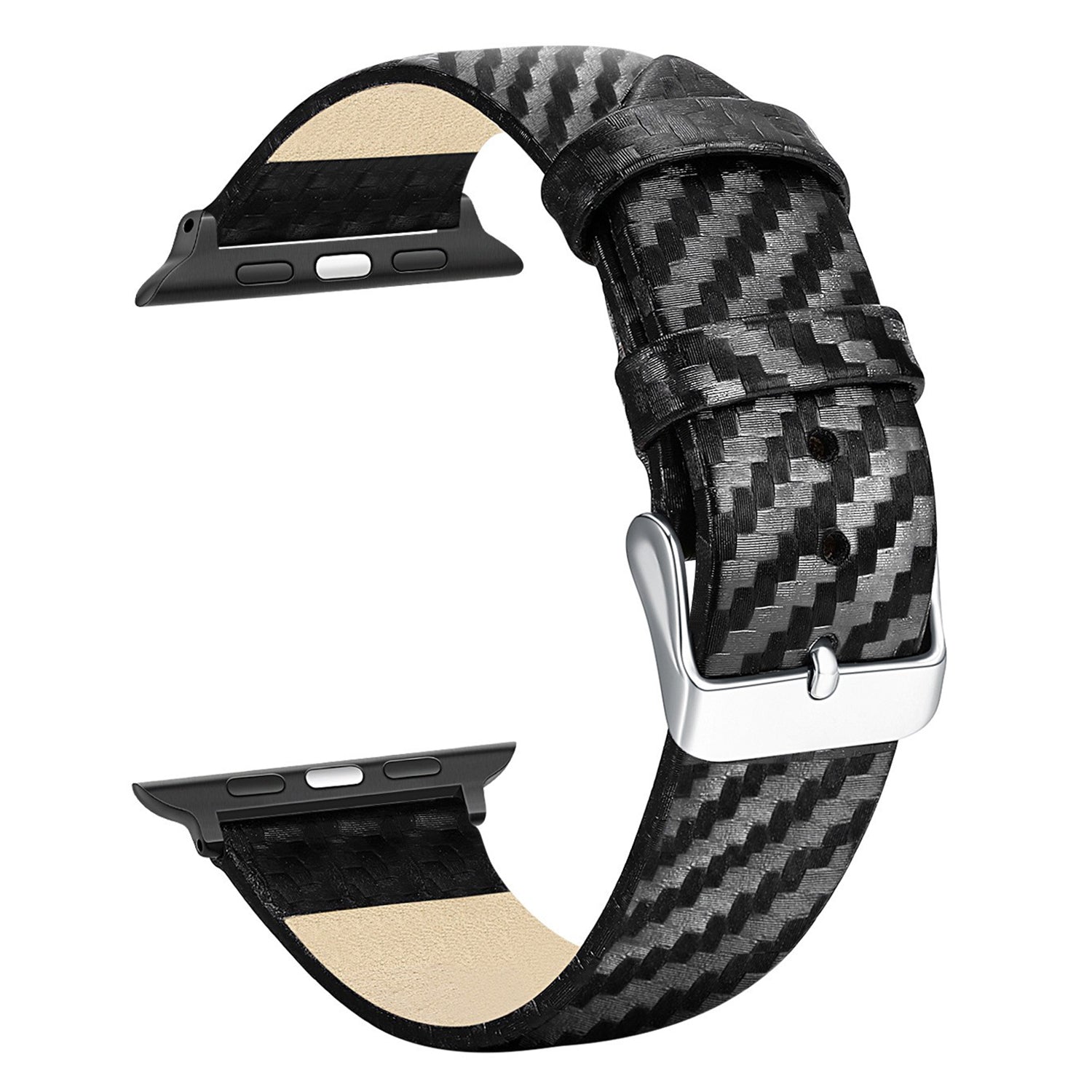 Carbon Fiber Smart Watch PC Protective Case Genuine Leather Wrist Band Replacement for Apple Watch Series 1/2/3 38mm - UNIQBUY