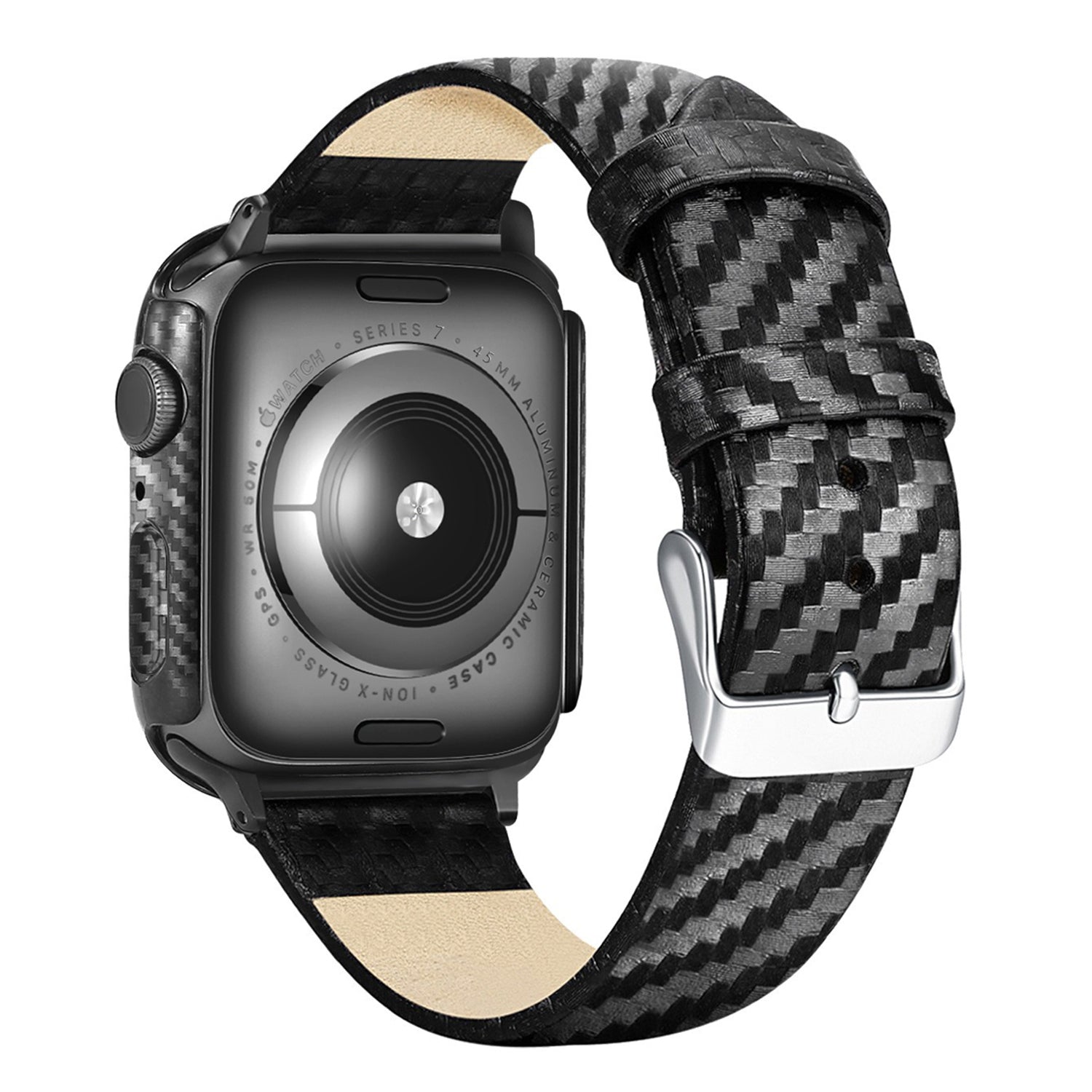 Carbon Fiber Texture Anti-drop PC Protective Case + Genuine Leather Watch Strap Band for Apple Watch Series 1/2/3 42mm - UNIQBUY