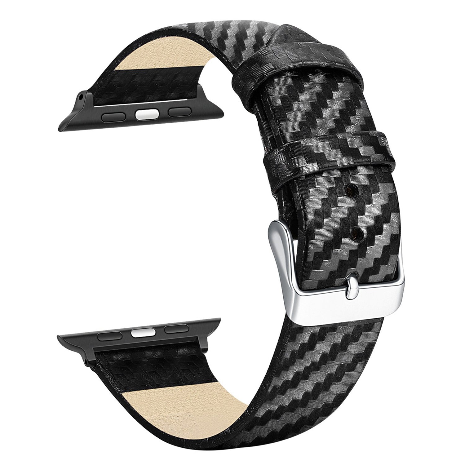 Carbon Fiber Texture Anti-drop PC Protective Case + Genuine Leather Watch Strap Band for Apple Watch Series 1/2/3 42mm - UNIQBUY