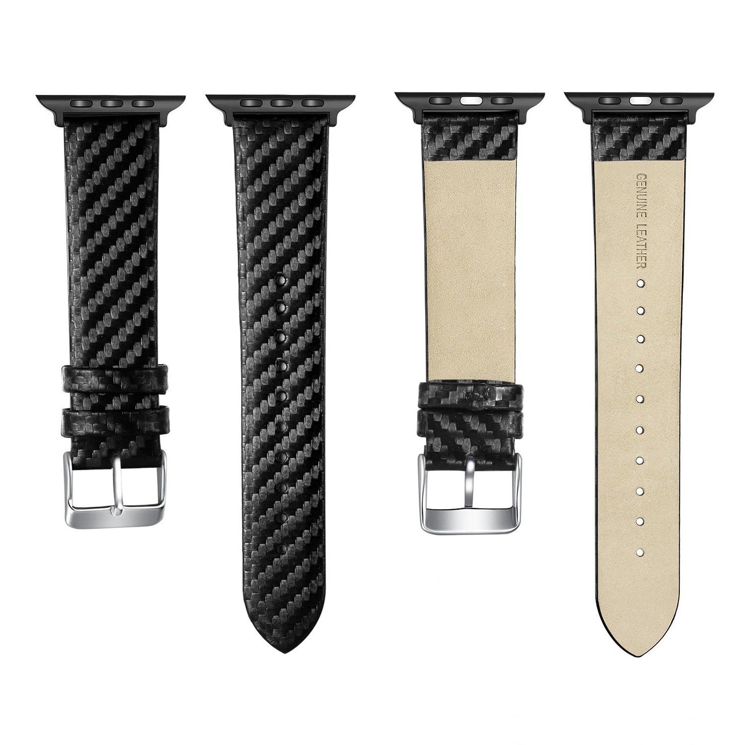 Carbon Fiber Texture Hard PC Protective Watch Case Genuine Leather Watchband Strap for Apple Watch Ultra 49mm / Series 8 45mm / 7 45mm - UNIQBUY
