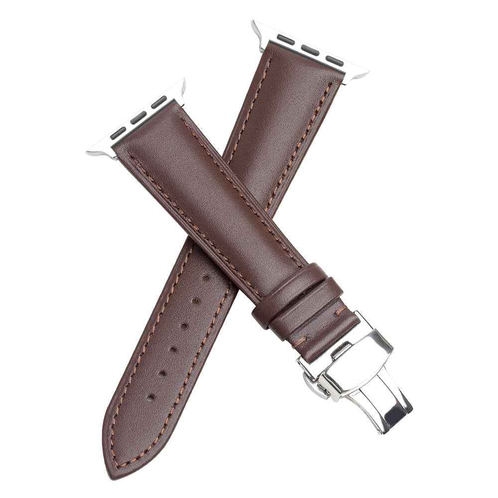 QIALINO for Apple Watch Series 8 41mm / Series 7 41mm / Series 6 / 5 / 4 / SE / SE(2022) 40mm Series 3 / 2 / 1 38mm Genuine Leather Wear-resistant Solid Color Wristband Smart Watch Replacement Strap - Brown