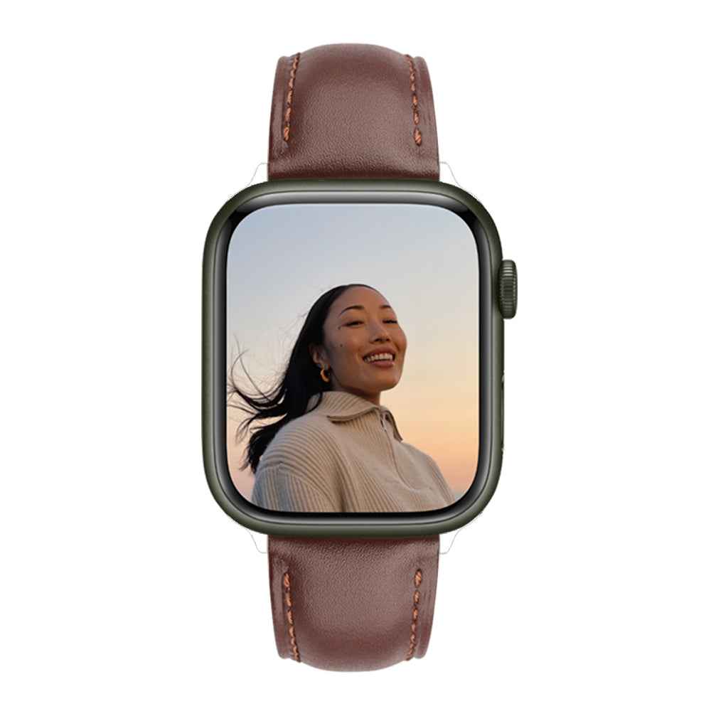 QIALINO for Apple Watch Series 8 41mm / Series 7 41mm / Series 6 / 5 / 4 / SE / SE(2022) 40mm Series 3 / 2 / 1 38mm Genuine Leather Wear-resistant Solid Color Wristband Smart Watch Replacement Strap - Brown