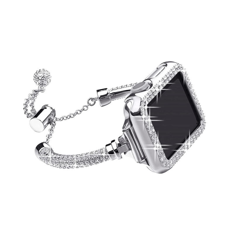 For Apple Watch SE 44mm / SE (2022) 44mm / Series 4 / 5 / 6 44mm Durable Bracelet Metal Rhinestone Decor Fashionable Watch Band + Hollow Out PC Watch Case - Silver - UNIQBUY