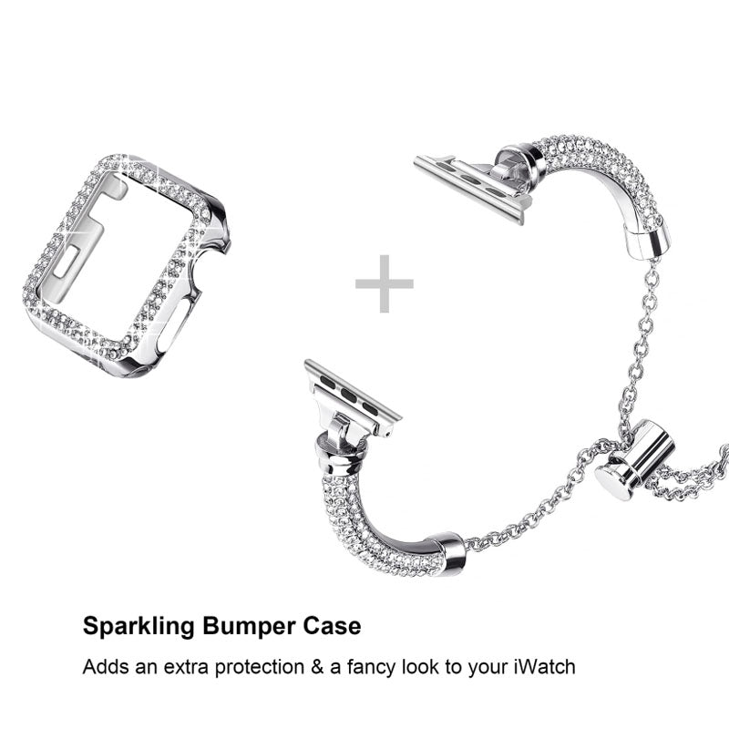 For Apple Watch SE 44mm / SE (2022) 44mm / Series 4 / 5 / 6 44mm Durable Bracelet Metal Rhinestone Decor Fashionable Watch Band + Hollow Out PC Watch Case - Silver - UNIQBUY