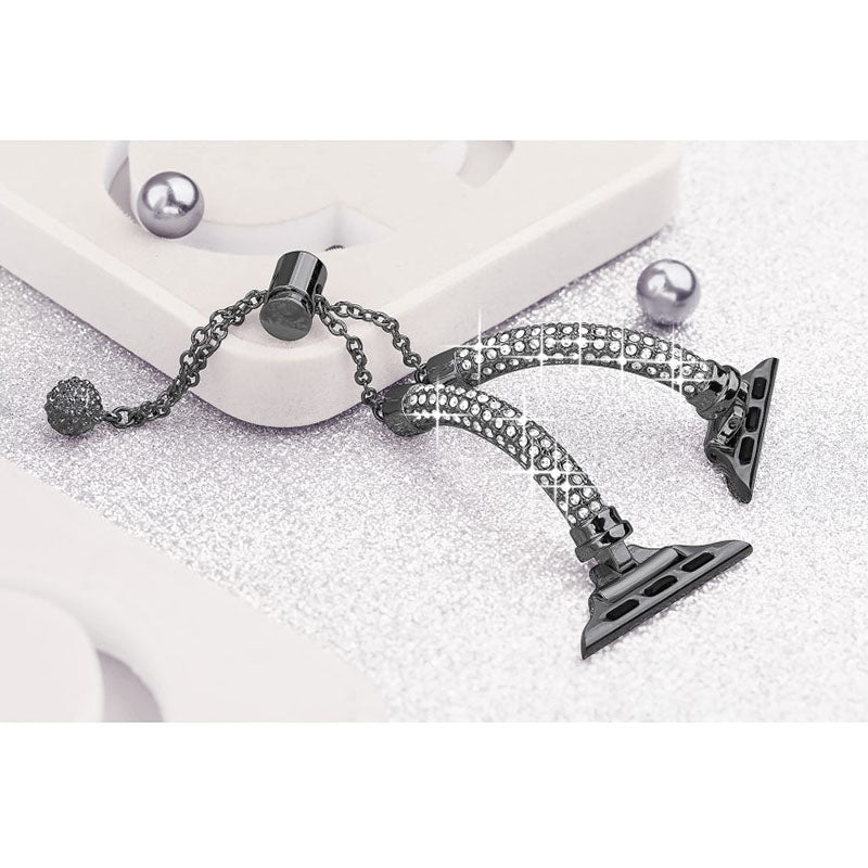 For Apple Watch SE 44mm / SE (2022) 44mm / Series 4 / 5 / 6 44mm Bracelet Metal Rhinestone Decor Durable Smart Watch Band + Hollow Out PC Watch Case - Black - UNIQBUY