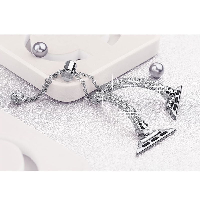 For Apple Watch SE / SE(2022) / Series 4 / 5 / 6 40mm Metal Rhinestone Decor Bracelet Adjustable Watch Band + Hollow Out PC Anti-scratch Watch Case - Silver - UNIQBUY