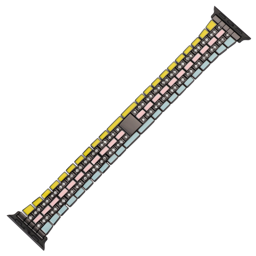 For Apple Watch Ultra 49mm / Series 8 45mm / 7 45mm / Series 6 / 5 / 4 / SSE 44mm / SE (2022) 44mm / Series 3 / 2 / 1 42mm Flag Style Watch Strap Rhinestone Band Replacement - Yellow / Blue / Black - UNIQBUY