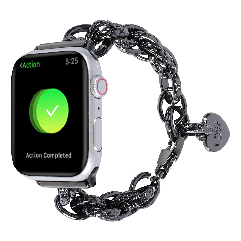 For Apple Watch Series 8 41mm / Series 7 41mm / Watch SE / SE(2022) / Series 6 / 5 / 4 40mm / Series 3 / 2 / 1 38mm Stainless Steel Watch Strap Replacement Bracelet with Pendant - Black - UNIQBUY