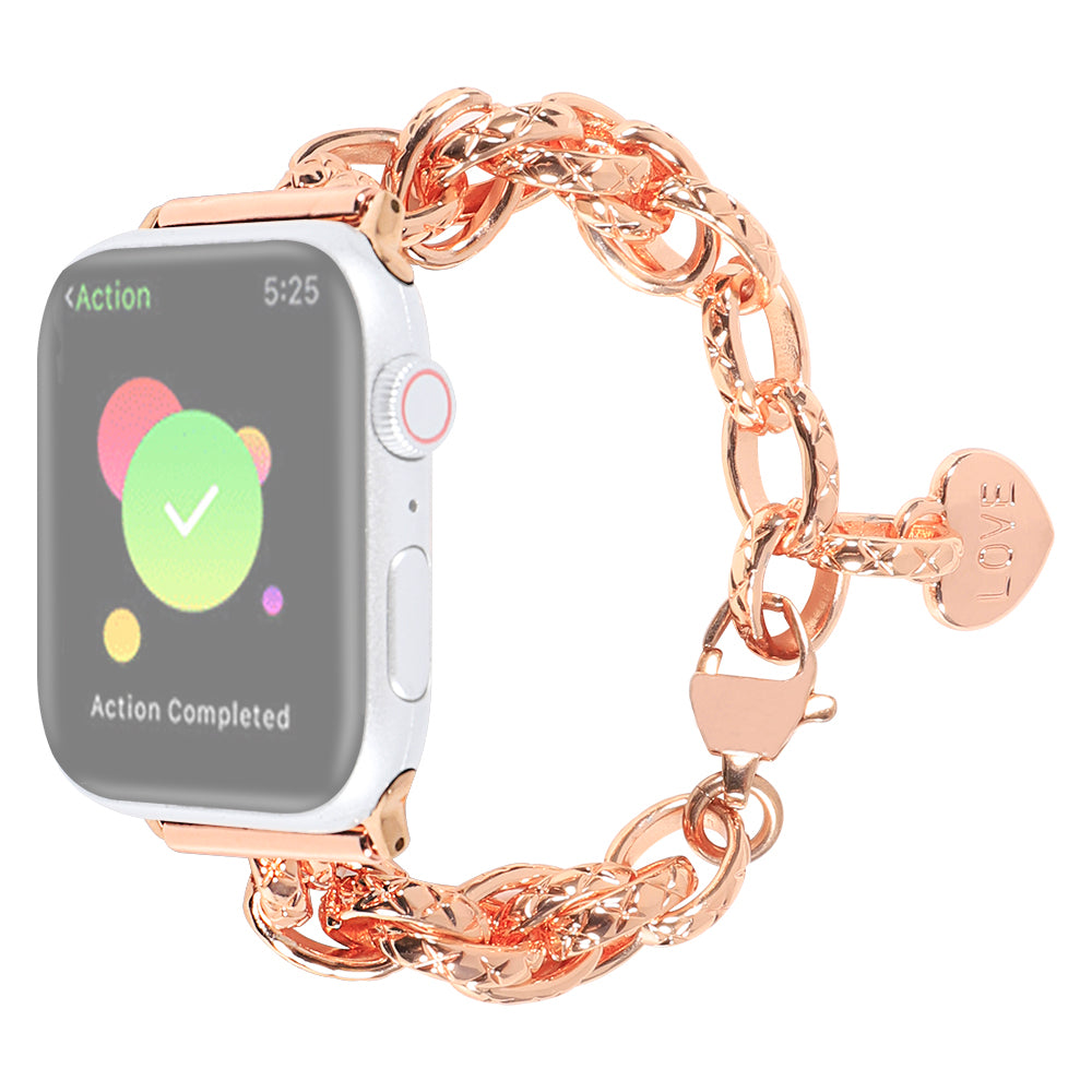 For Apple Watch Series 8 41mm / Series 7 41mm / Watch SE / SE(2022) / Series 6 / 5 / 4 40mm / Series 3 / 2 / 1 38mm Stainless Steel Watch Strap Replacement Bracelet with Pendant - Rose Gold - UNIQBUY
