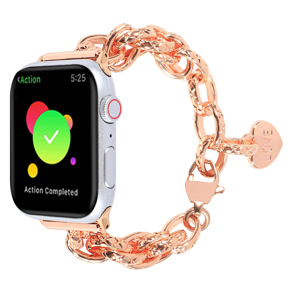 For Apple Watch Series 8 41mm / Series 7 41mm / Watch SE / SE(2022) / Series 6 / 5 / 4 40mm / Series 3 / 2 / 1 38mm Stainless Steel Watch Strap Replacement Bracelet with Pendant - Rose Gold - UNIQBUY