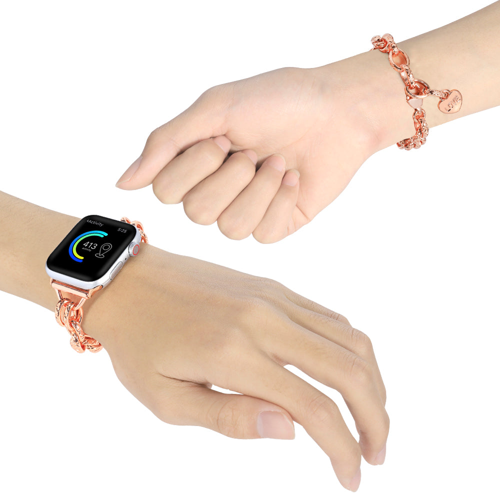 For Apple Watch Series 8 41mm / Series 7 41mm / Watch SE / SE(2022) / Series 6 / 5 / 4 40mm / Series 3 / 2 / 1 38mm Stainless Steel Watch Strap Replacement Bracelet with Pendant - Rose Gold - UNIQBUY