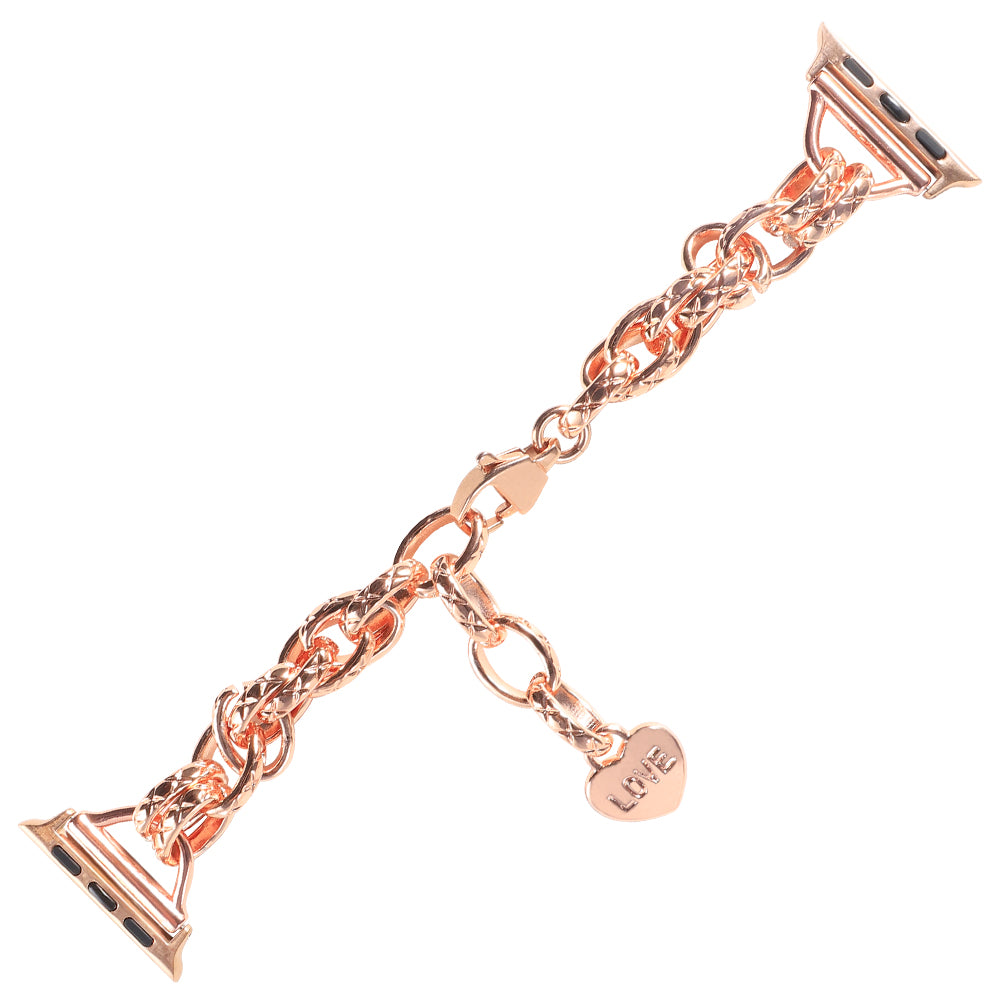 For Apple Watch Series 8 41mm / Series 7 41mm / Watch SE / SE(2022) / Series 6 / 5 / 4 40mm / Series 3 / 2 / 1 38mm Stainless Steel Watch Strap Replacement Bracelet with Pendant - Rose Gold - UNIQBUY