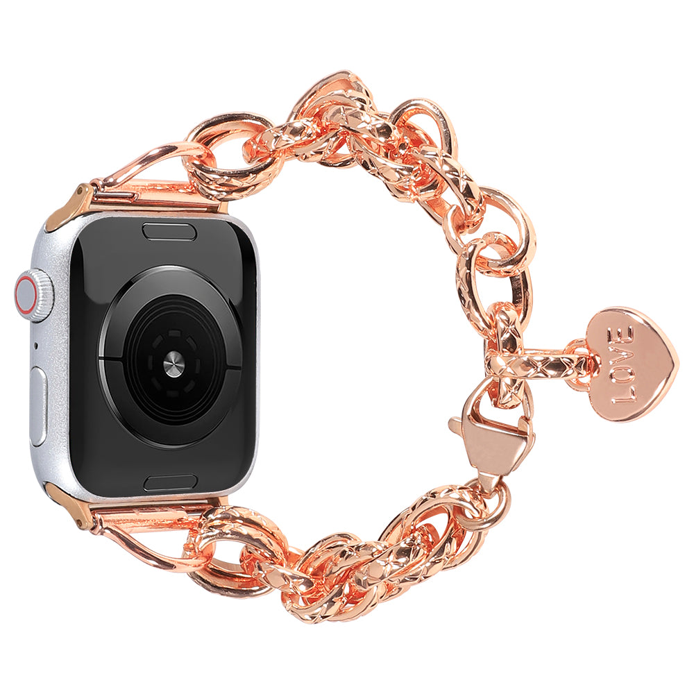 For Apple Watch Ultra 49mm / Series 8 45mm / 7 45mm / Watch SE 44mm / SE (2022) 44mm / Series 6 / 5 / 4 44mm / Series 3 / 2 / 1 42mm Watch Strap Stainless Steel 22mm Smart Watch Bracelet - Rose Gold - UNIQBUY