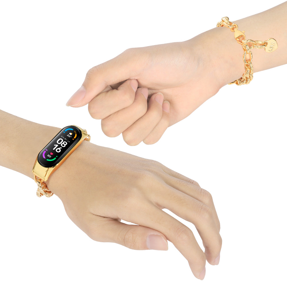 For Xiaomi Mi Band 5/Mi Band 6 Stainless Steel Heart-shaped Pendant Wrist Bracelet Watch Band Replacement Strap - Gold - UNIQBUY