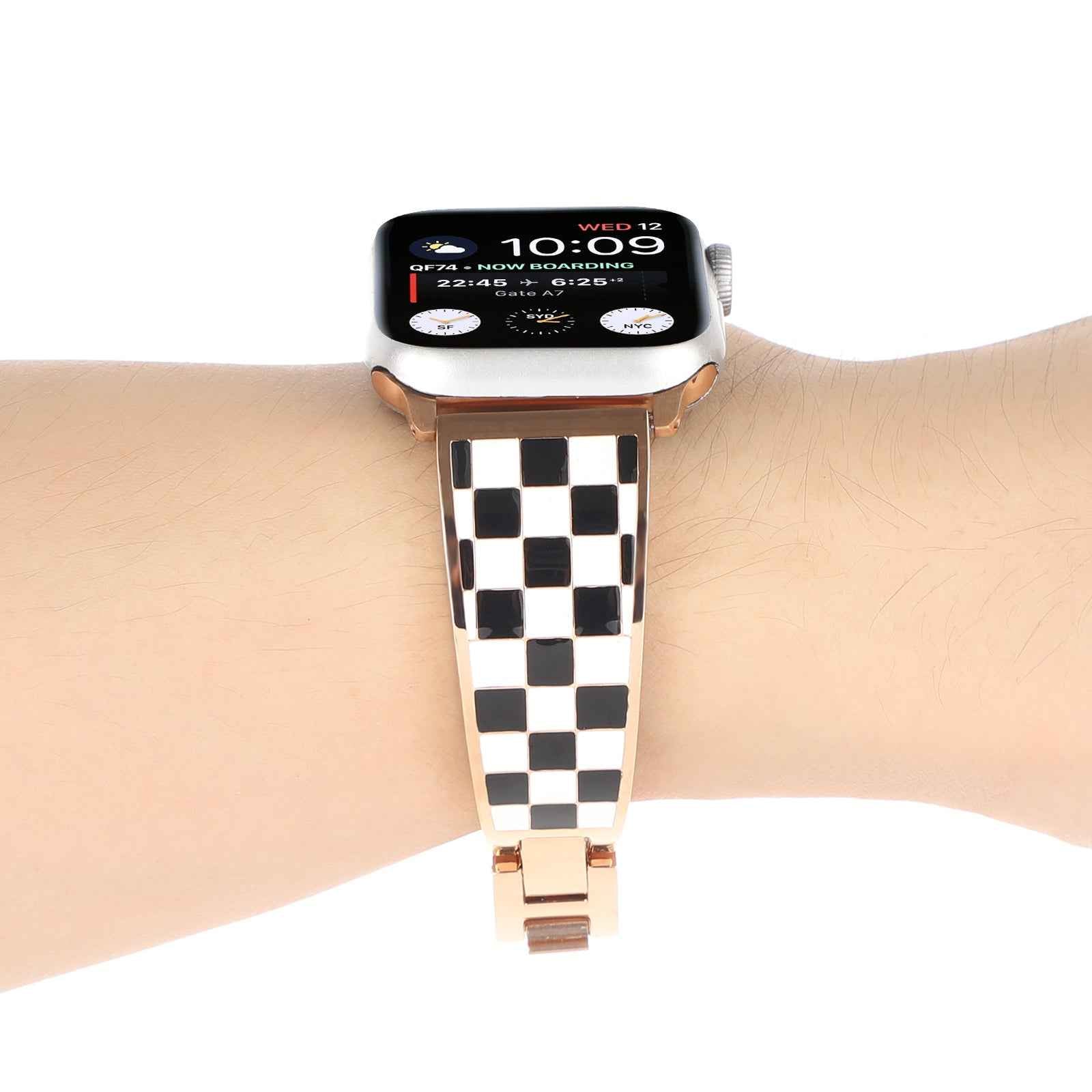For Apple Watch Series 1 / 2 / 3 38mm / SE / SE(2022) / Series 4 / 5 / 6 40mm / Series 7 41mm / Series 8 41mm Chain Splicing Stainless Steel Watchband Watch Strap - Black White Grid