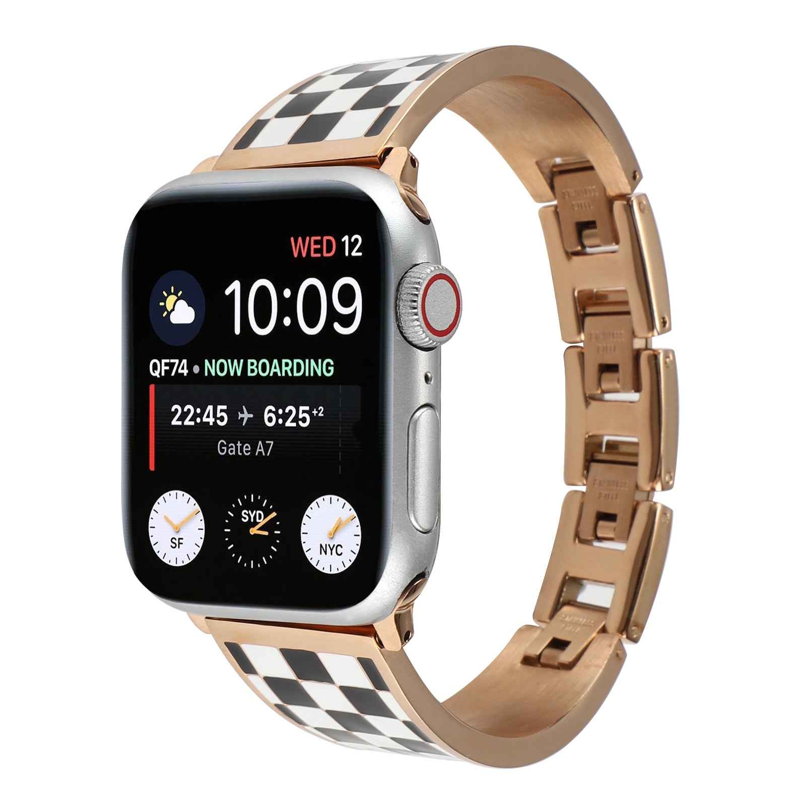 For Apple Watch Series 1 / 2 / 3 38mm / SE / SE(2022) / Series 4 / 5 / 6 40mm / Series 7 41mm / Series 8 41mm Chain Splicing Stainless Steel Watchband Watch Strap - Black White Grid