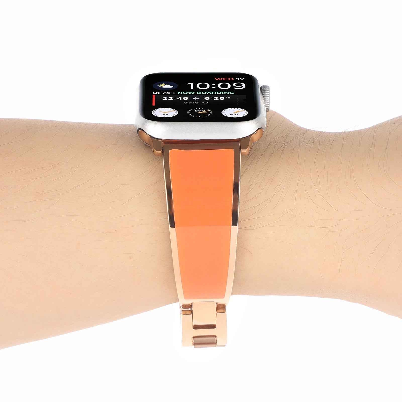 For Apple Watch Series 1 / 2 / 3 42mm / SE / Series 4 / 5 / 6 44mm / Series 7 45mm / Series 8 45mm Chain Style Bracelet Stainless Steel Watchband Watch Strap - Orange