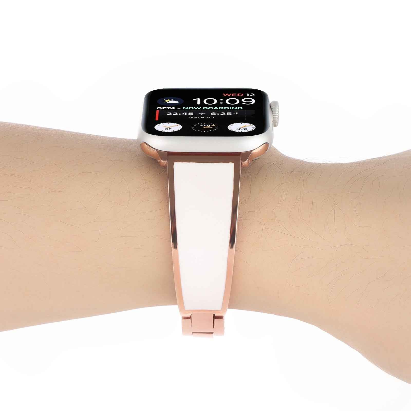 For Apple Watch Series 1 / 2 / 3 42mm / SE / Series 4 / 5 / 6 44mm / Series 7 45mm / Series 8 45mm Chain Style Bracelet Stainless Steel Watchband Watch Strap - White