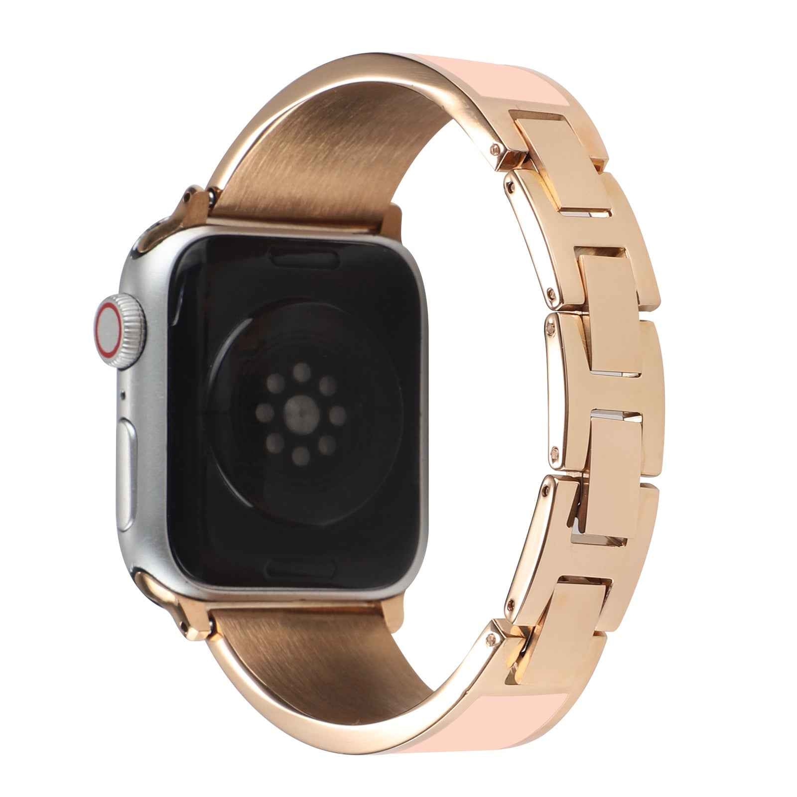 For Apple Watch Series 1 / 2 / 3 42mm / SE / Series 4 / 5 / 6 44mm / Series 7 45mm / Series 8 45mm Chain Style Bracelet Stainless Steel Watchband Watch Strap - Pink