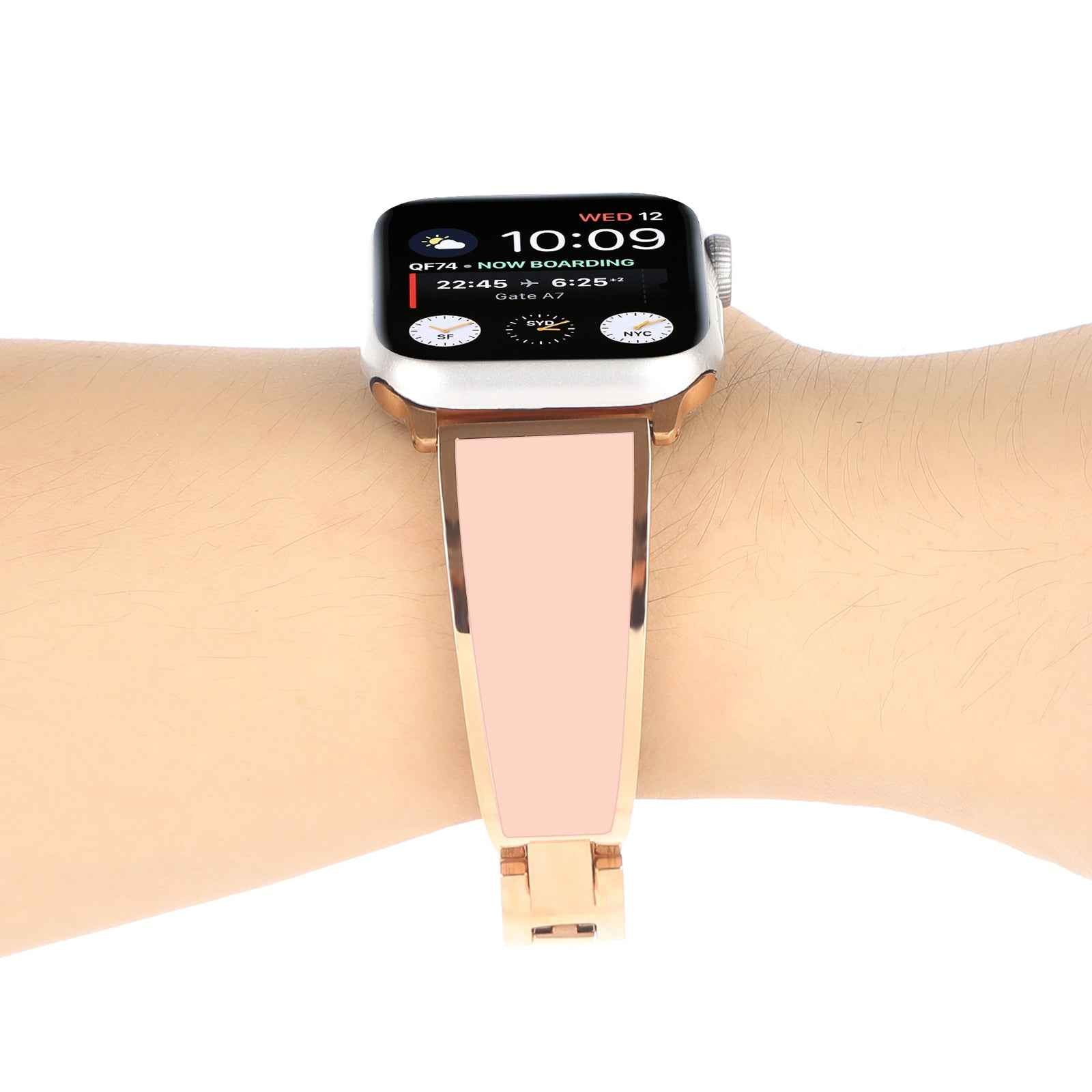 For Apple Watch Series 1 / 2 / 3 42mm / SE / Series 4 / 5 / 6 44mm / Series 7 45mm / Series 8 45mm Chain Style Bracelet Stainless Steel Watchband Watch Strap - Pink