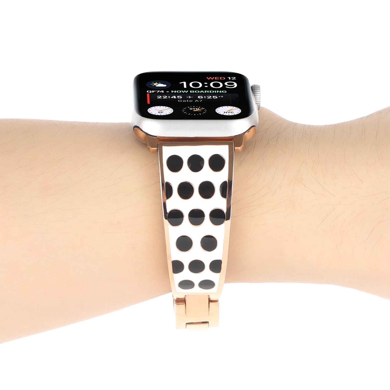 For Apple Watch Series 1 / 2 / 3 42mm / SE / Series 4 / 5 / 6 44mm / Series 7 45mm / Series 8 45mm Chain Style Bracelet Stainless Steel Watchband Watch Strap - Black Spot