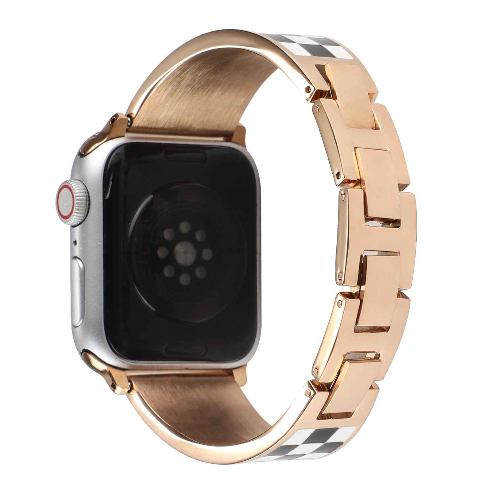 For Apple Watch Series 1 / 2 / 3 42mm / SE / Series 4 / 5 / 6 44mm / Series 7 45mm / Series 8 45mm Chain Style Bracelet Stainless Steel Watchband Watch Strap - Black White Grid