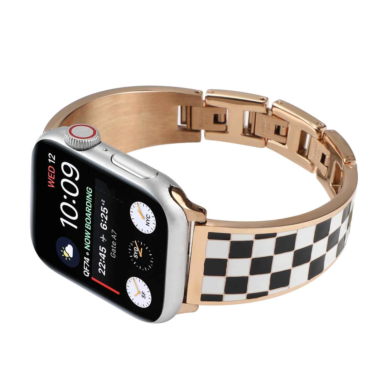 For Apple Watch Series 1 / 2 / 3 42mm / SE / Series 4 / 5 / 6 44mm / Series 7 45mm / Series 8 45mm Chain Style Bracelet Stainless Steel Watchband Watch Strap - Black White Grid