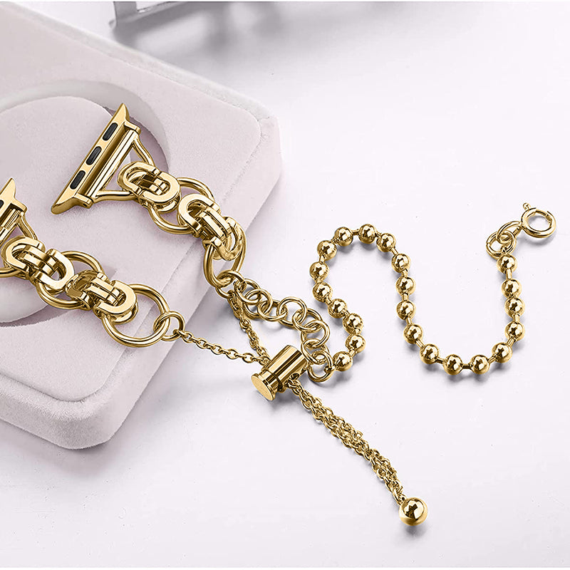 For Apple Watch Ultra 49mm / Series 8 45mm / 7 45mm / 4 / 5 / 6 / SE 44mm / SE (2022) 44mm / 1 / 2 / 3 42mm Watch Band Adjustable Stretch Jewelry Wristband Stainless Steel Watch Strap for Women Girls - Gold - UNIQBUY
