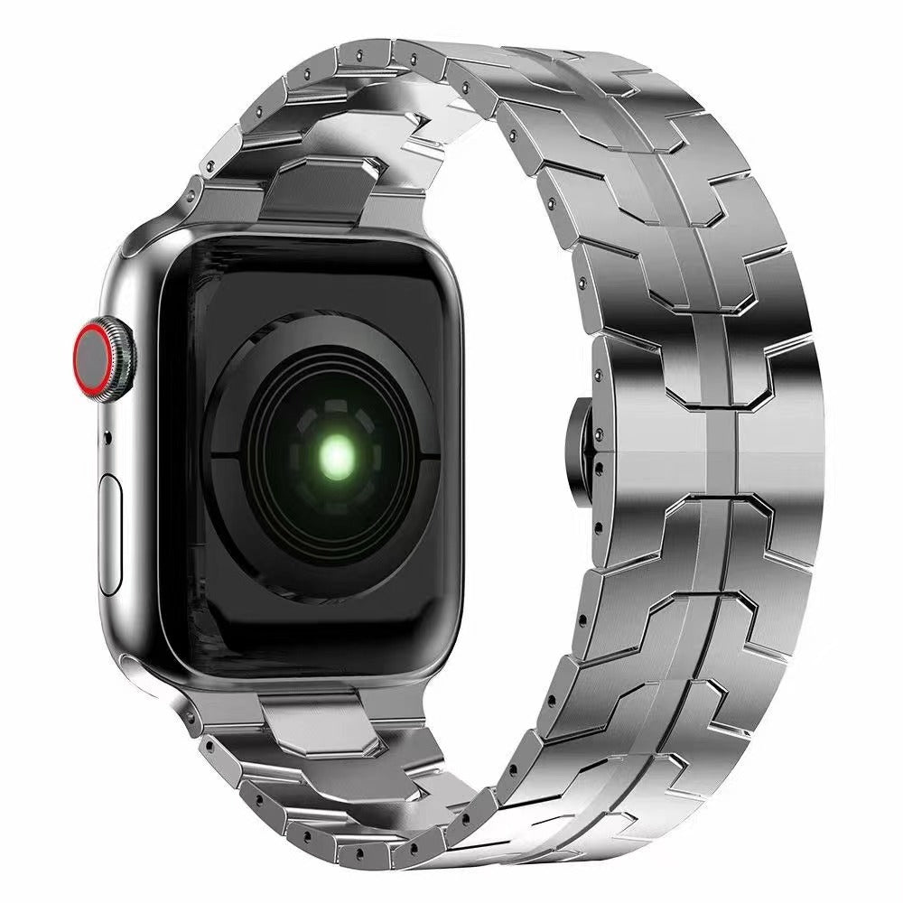 For Apple Watch Series 1 / 2 / 3 38mm / SE / SE(2022) / Series 4 / 5 / 6 40mm / Series 7 41mm / Series 8 41mm Stylish Buckle Design Stainless Steel Smart Watch Band Replacement Strap - Silver - UNIQBUY