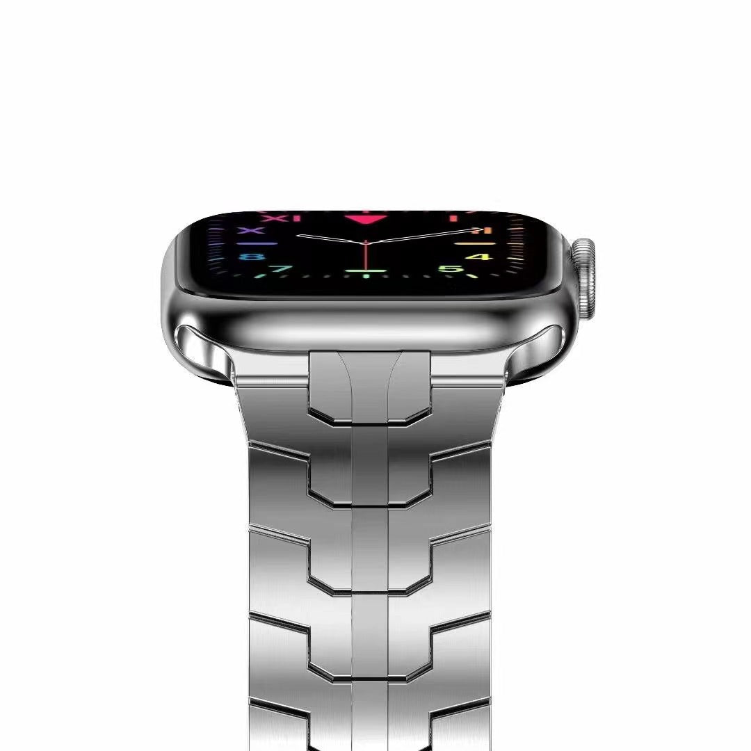 For Apple Watch Series 1 / 2 / 3 38mm / SE / SE(2022) / Series 4 / 5 / 6 40mm / Series 7 41mm / Series 8 41mm Stylish Buckle Design Stainless Steel Smart Watch Band Replacement Strap - Silver - UNIQBUY