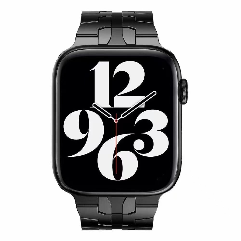 For Apple Watch Ultra 49mm / Series 8 / 7 45mm / Series 6 / 5 / 4 / SE / SE (2022) 44mm / Series 3 / 2 / 1 42mm Stainless Steel Watch Band Replacement Strap with Stylish Buckle - Black - UNIQBUY