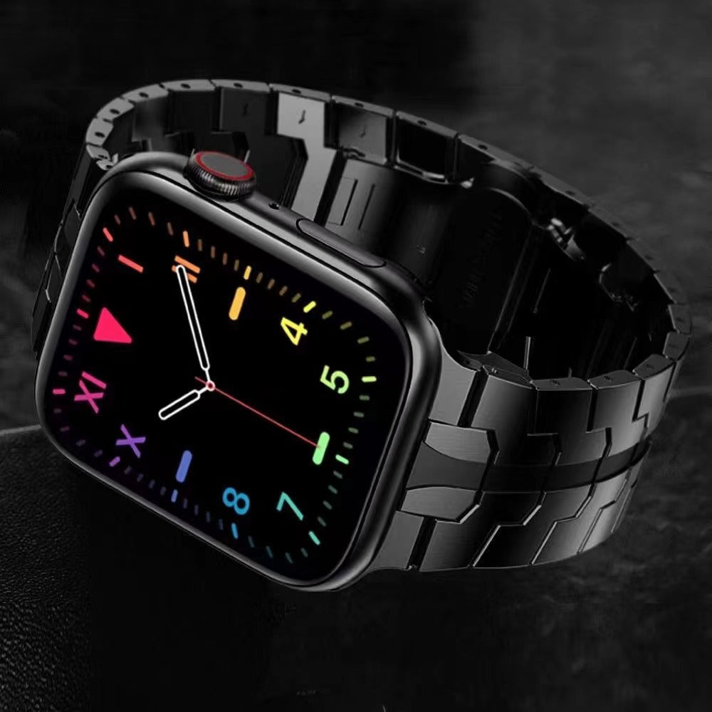 For Apple Watch Ultra 49mm / Series 8 / 7 45mm / Series 6 / 5 / 4 / SE / SE (2022) 44mm / Series 3 / 2 / 1 42mm Stainless Steel Watch Band Replacement Strap with Stylish Buckle - Black - UNIQBUY