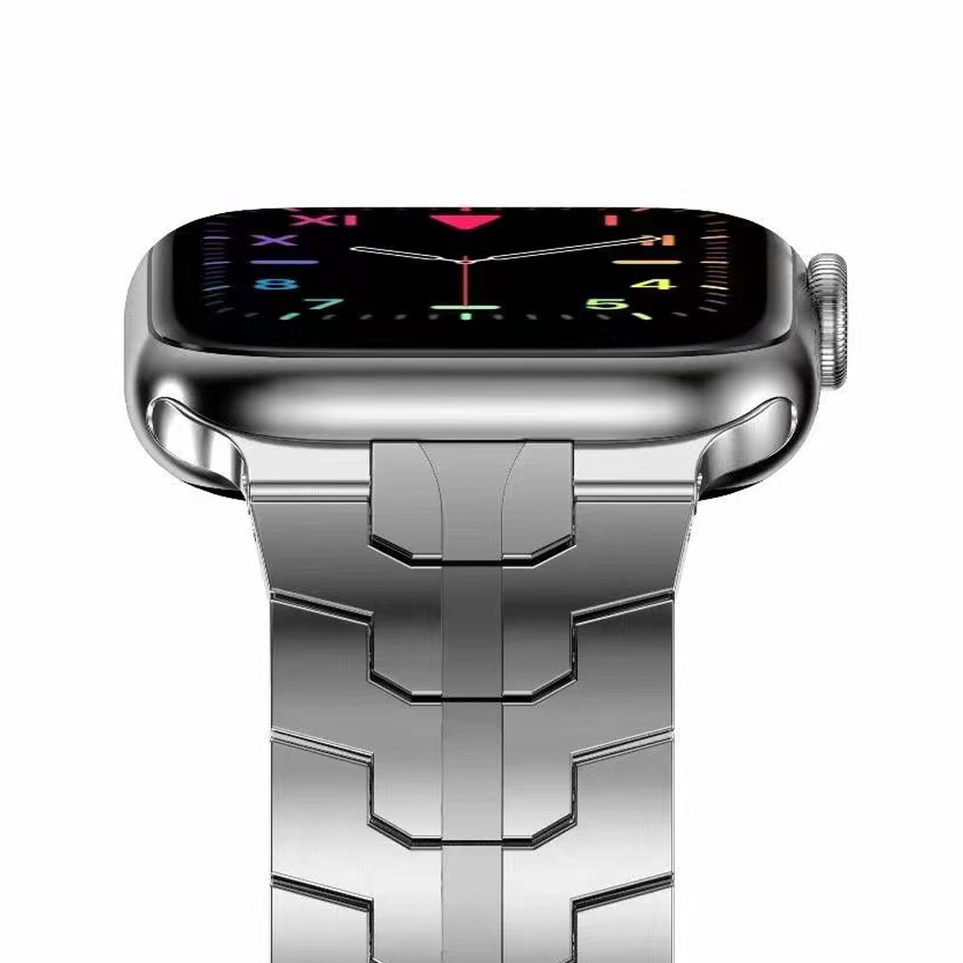 For Apple Watch Ultra 49mm / Series 8 / 7 45mm / Series 6 / 5 / 4 / SE / SE (2022) 44mm / Series 3 / 2 / 1 42mm Stainless Steel Watch Band Replacement Strap with Stylish Buckle - Silver - UNIQBUY