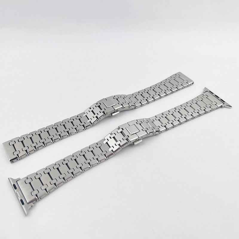 For Apple Watch Series 1 / 2 / 3 42mm / SE 44mm / SE (2022) 44mm / Series 4 / 5 / 6 44mm / Series 7 45mm / Series 8 45mm Stylish Stainless Steel Smart Watch Band Wrist Strap - Silver