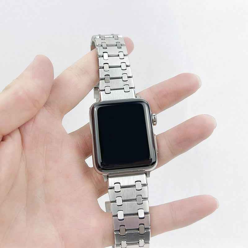 For Apple Watch Series 1 / 2 / 3 42mm / SE 44mm / SE (2022) 44mm / Series 4 / 5 / 6 44mm / Series 7 45mm / Series 8 45mm Stylish Stainless Steel Smart Watch Band Wrist Strap - Silver