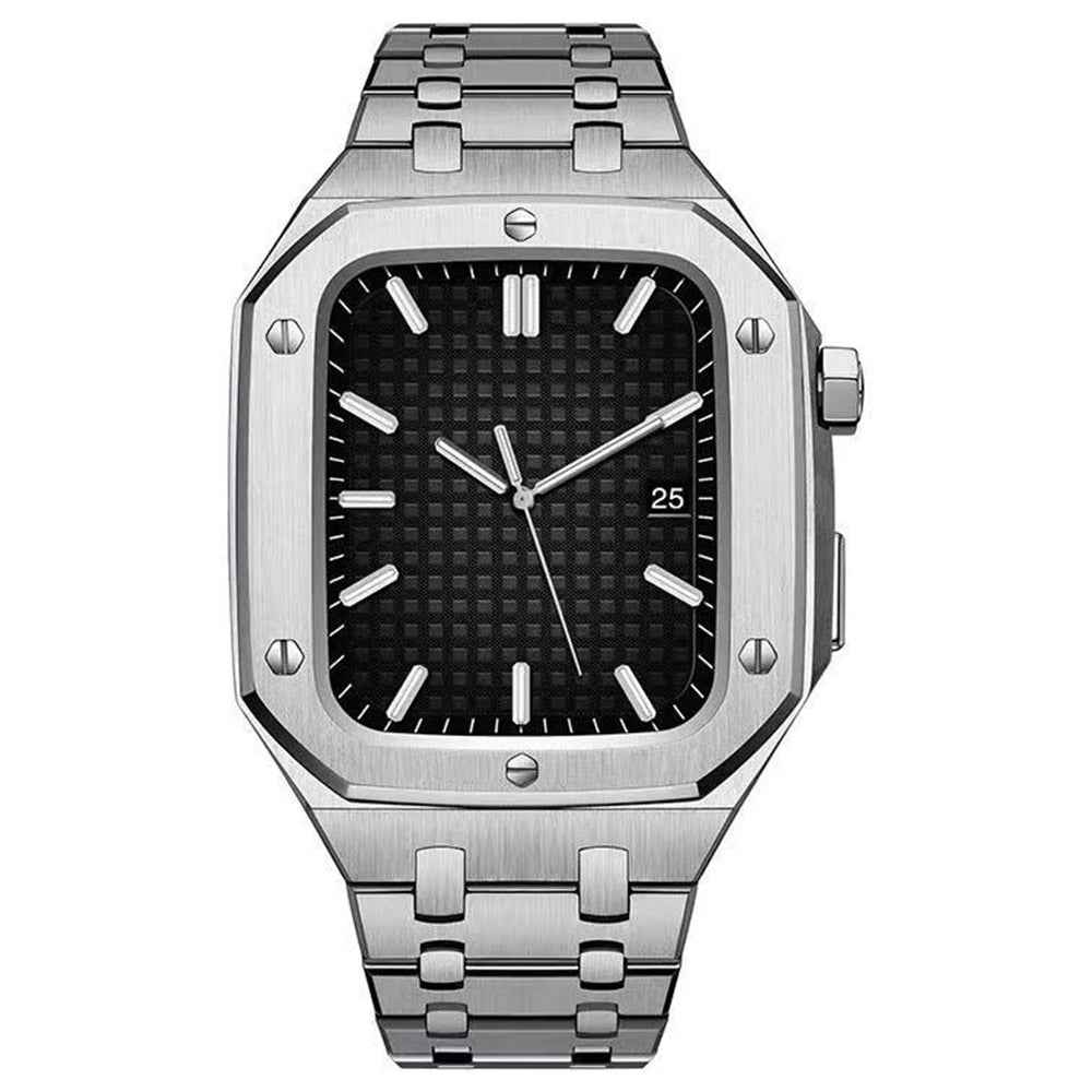For Apple Watch SE 44mm / SE (2022) 44mm / Series 4 / 5 / 6 44mm Stainless Steel Watch Band Replacement Watch Strap + Anti-scratch Watch Protective Case