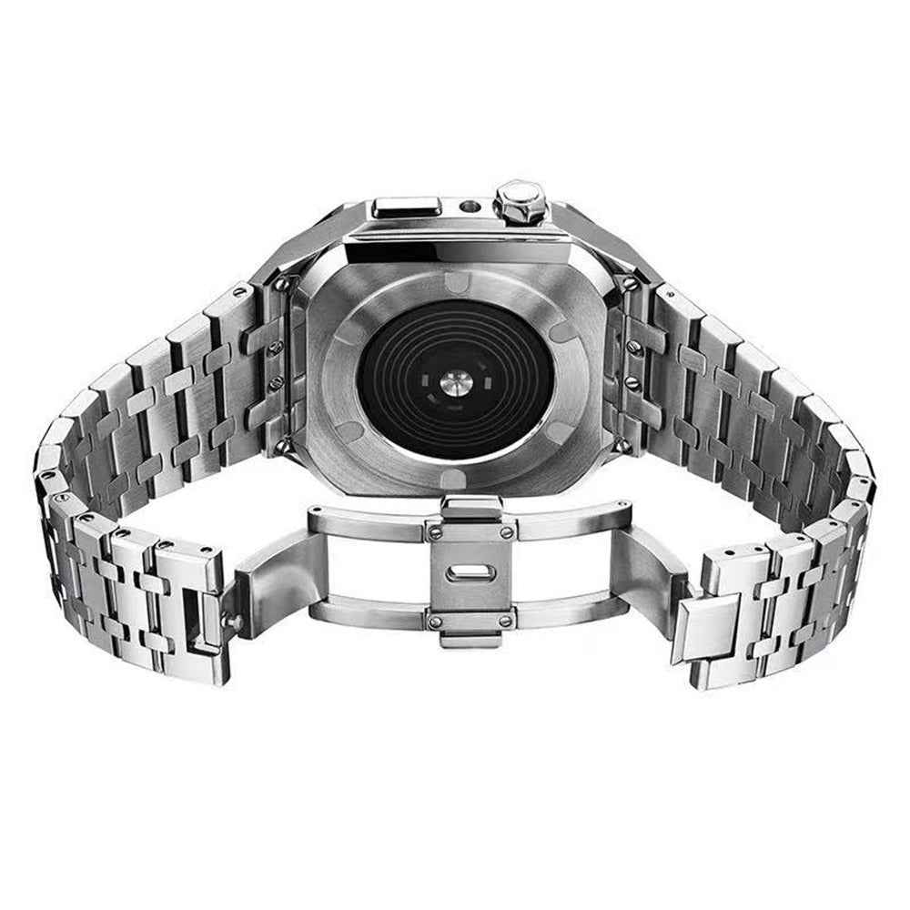 For Apple Watch SE 44mm / SE (2022) 44mm / Series 4 / 5 / 6 44mm Stainless Steel Watch Band Replacement Watch Strap + Anti-scratch Watch Protective Case