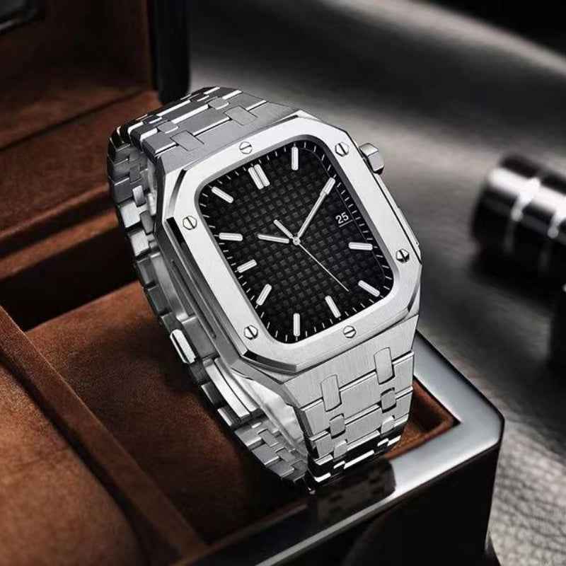 For Apple Watch SE 44mm / SE (2022) 44mm / Series 4 / 5 / 6 44mm Stainless Steel Watch Band Replacement Watch Strap + Anti-scratch Watch Protective Case