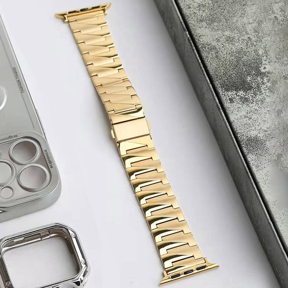 For Apple Watch Series 8 41mm / Series 7 41mm / Watch Series 6 / 5 / 4 / SE / SE(2022) 40mm / Watch Series 1 / 2 / 3 38mm Replacement Strap Stainless Steel Frosted Smartwatch Wrist Band - Gold - UNIQBUY