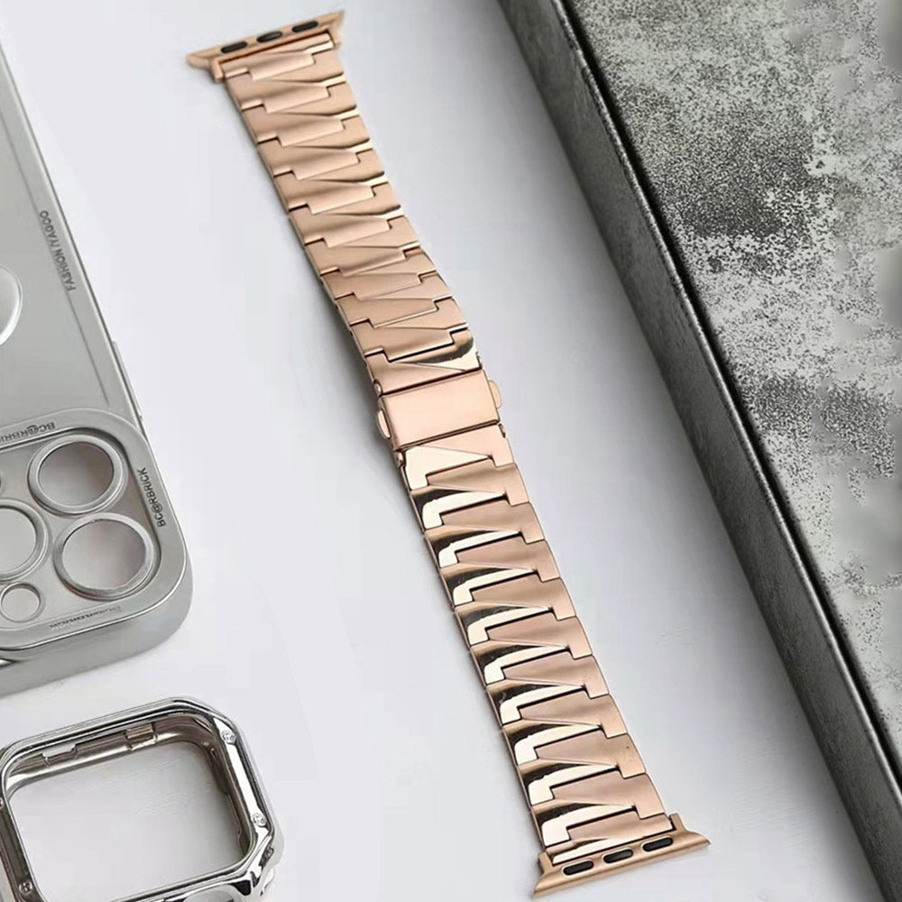For Apple Watch Series 8 41mm / Series 7 41mm / Watch Series 6 / 5 / 4 / SE / SE(2022) 40mm / Watch Series 1 / 2 / 3 38mm Replacement Strap Stainless Steel Frosted Smartwatch Wrist Band - Rose Gold - UNIQBUY