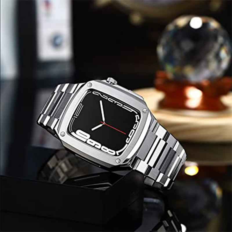 For Apple Watch Series 8 41mm / Series 7 41mm / SE / Series 6 / 5 / 4 40mm / Series 3 / 2 / 1 38mm Double Foldable Buckle Stainless Steel Watch Band Wrist Strap with Protective Cover - Silver